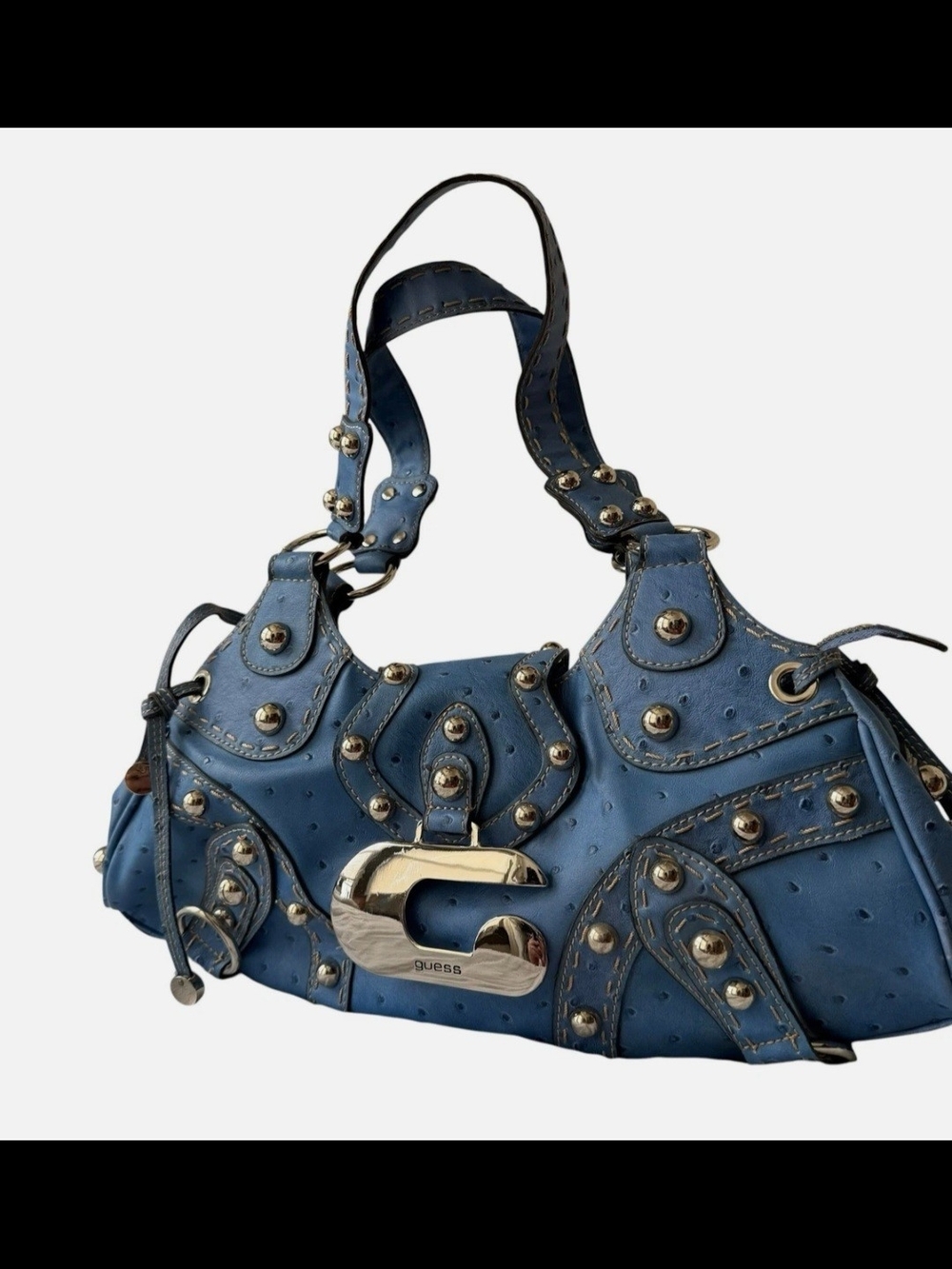 RARE Vintage Guess  Blue Exotic  Leather Handbag Silver Hardware Purse